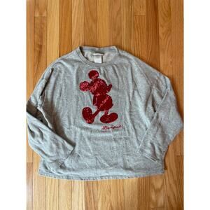 Disneyland Grey- Red /SilverTwo Sided Sequin‎ Mickey Mouse Sweatshirt Sz S
